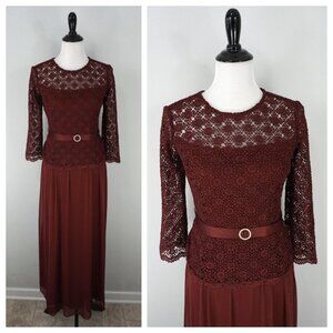 R&M Richards Red Formal Mother of the Bride Lace Belted Formal Dress 4P